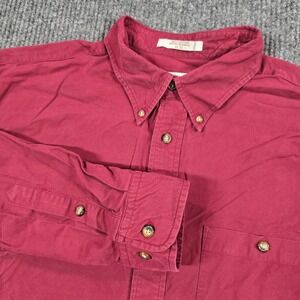 Orvis Shirt Mens XLT Burgundy Button Down Long Sleeve Cotton Pocket Tall Casual